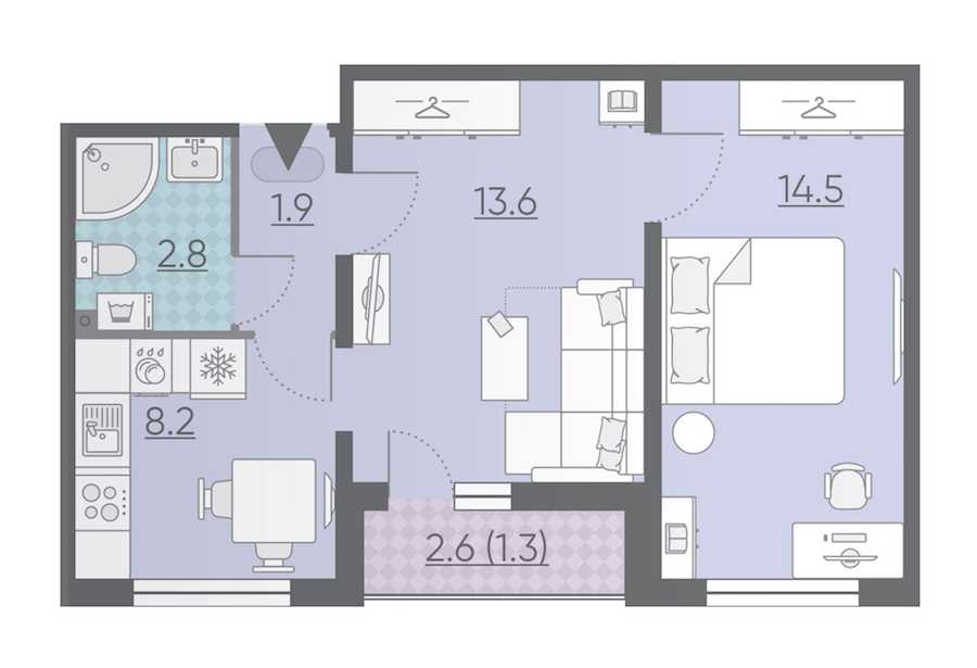 Двухкомнатная квартира в : площадь 42.3 м2 , этаж: 9 – купить в Санкт-Петербурге